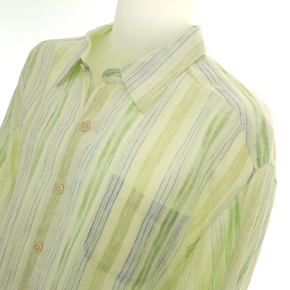 Tommy Bahama Mens XL Linen Shirt L/S Green Yellow Stripe Button Up Beach Wear - Picture 3 of 12